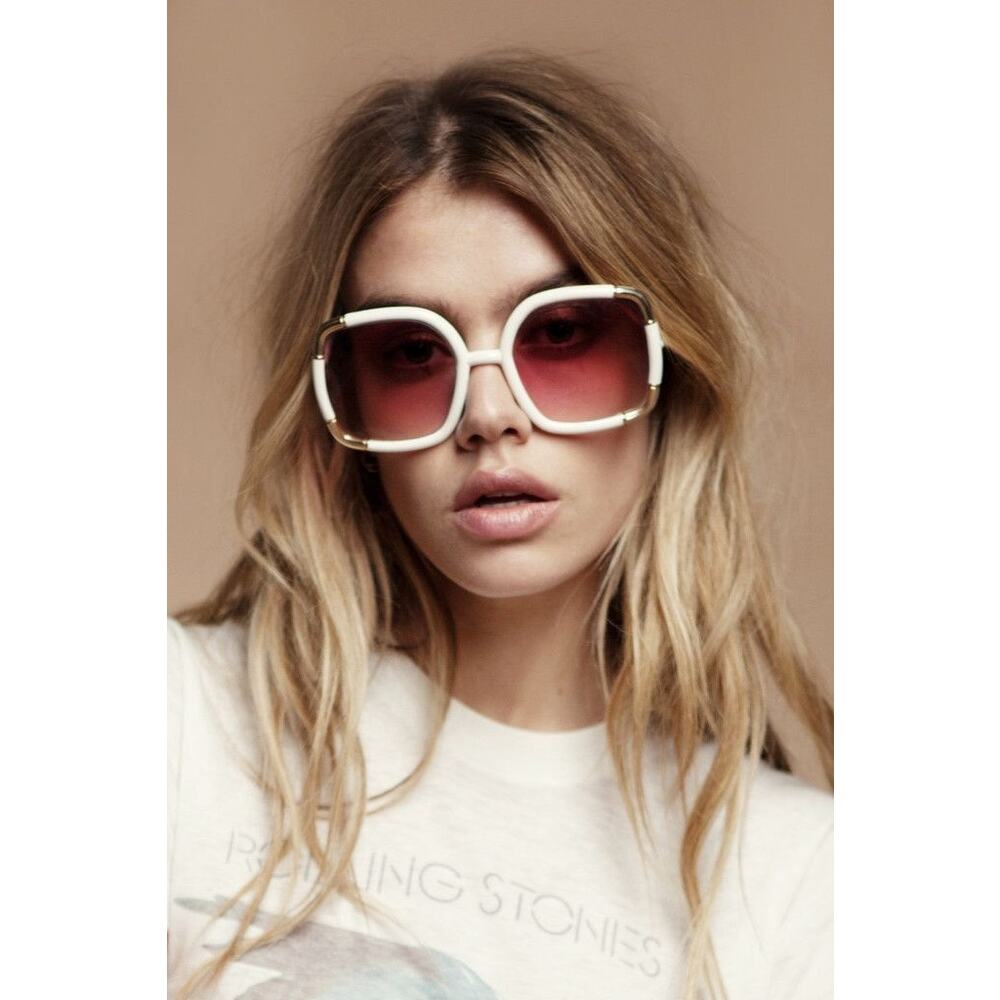 vintage 70's Ted Lapidus sunglasses oversized white gold square gradient lenses